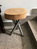 TAVOLINO LEGNO MASSELLO QUERCIA C/GAMBA INOX SATINATA photo 0