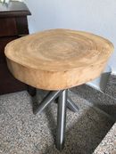TAVOLINO LEGNO MASSELLO QUERCIA C/GAMBA INOX SATINATA photo 1