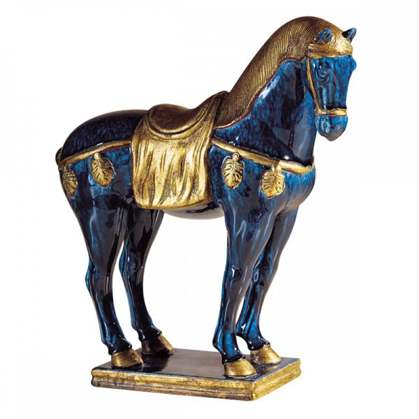 Cavallo T'Ang sinistro in ceramica smaltata Blu photo 0