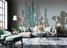 Carta da parati Cactus rosa e verde