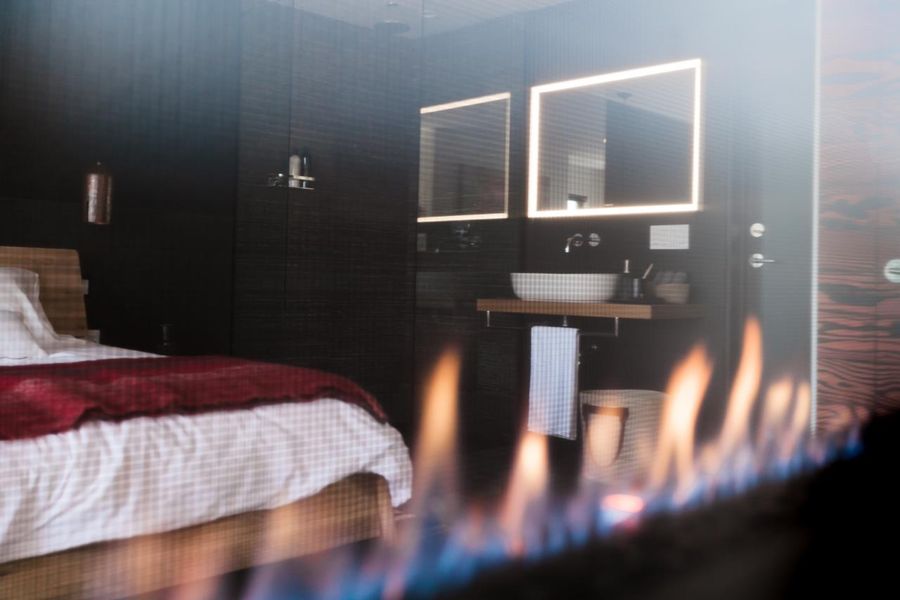 Bedroom and fireplace